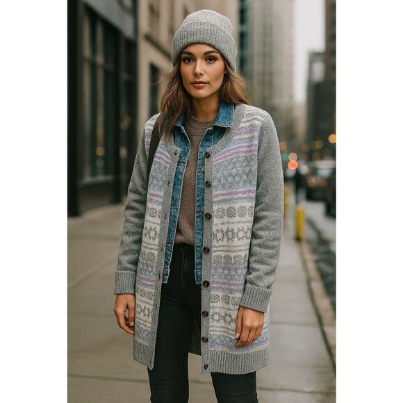 Christopher & Banks Petites Long Cardigan Sweater NWT Nordic Button Down PXL - Picture 1 of 9